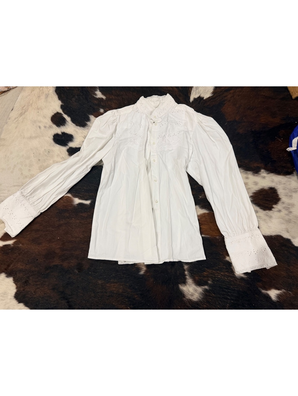 Frontier Classics White Cotton Eyelet Lace Long Sleeve Blouse XL